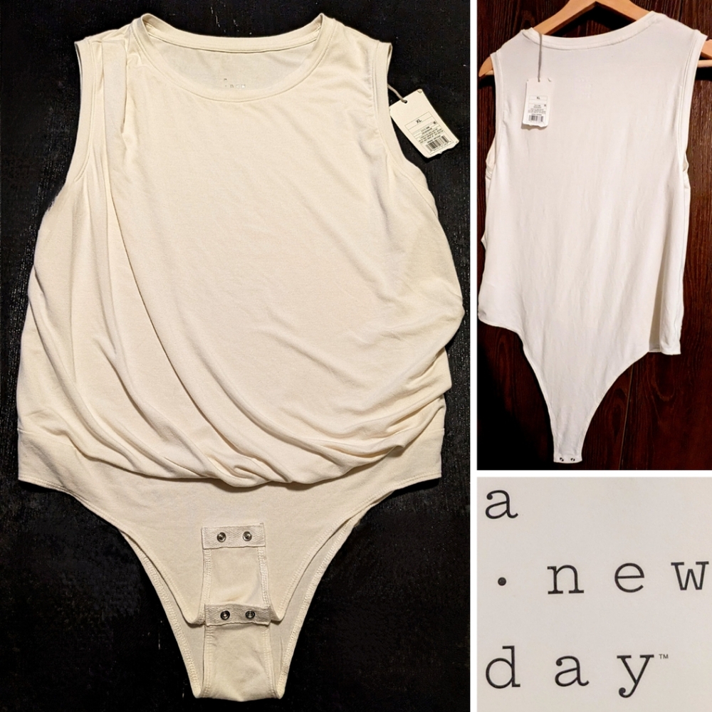 Cream Drapped front bodysuit| XL